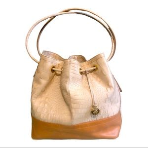 Authentic Brahmin Melbourne Leather Bucket Bag w/ Drawstring Shoulder Straps